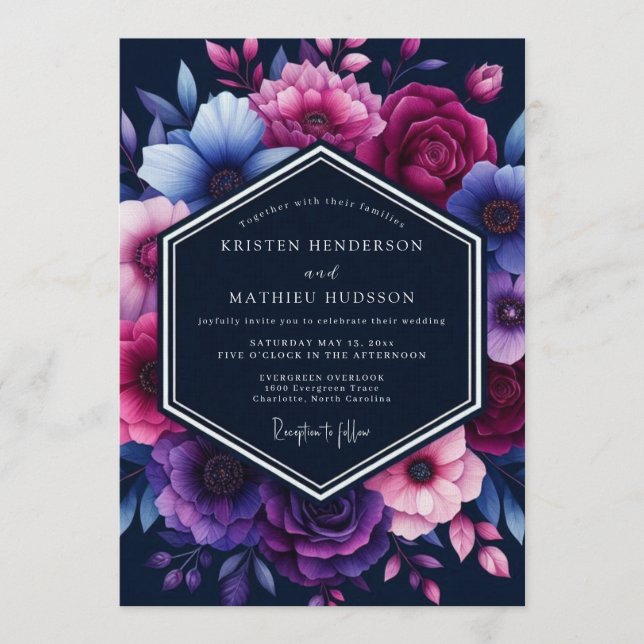 Convites Casamento Magnífico e Temperamental Azul-Navy (Frente)