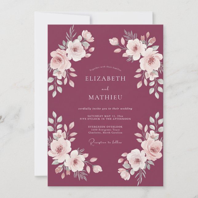 Convites Casamento Magnólia Ameixa (Frente)