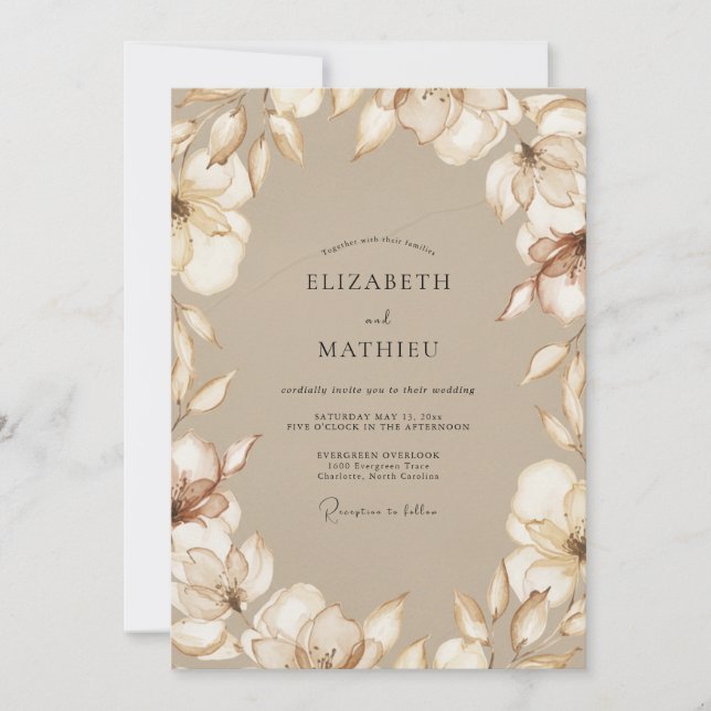 Convites Casamento Magnólia Bege (Frente)
