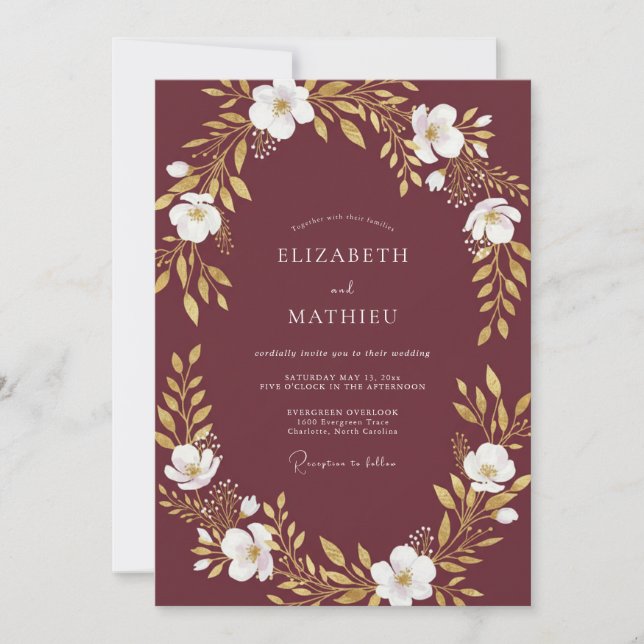 Convites Casamento Magnólia Dourada Amora (Frente)