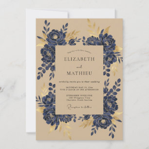 Convites Casamento Magnólia Dourada Marinho