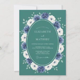 Convites Casamento Majestoso de Inverno em Azul Teal Escuro