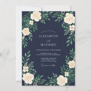 Convites Casamento Majestoso de Meia-Noite Azul-Marinho