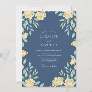 Convites Casamento Majestoso de Primavera Azul Marinho