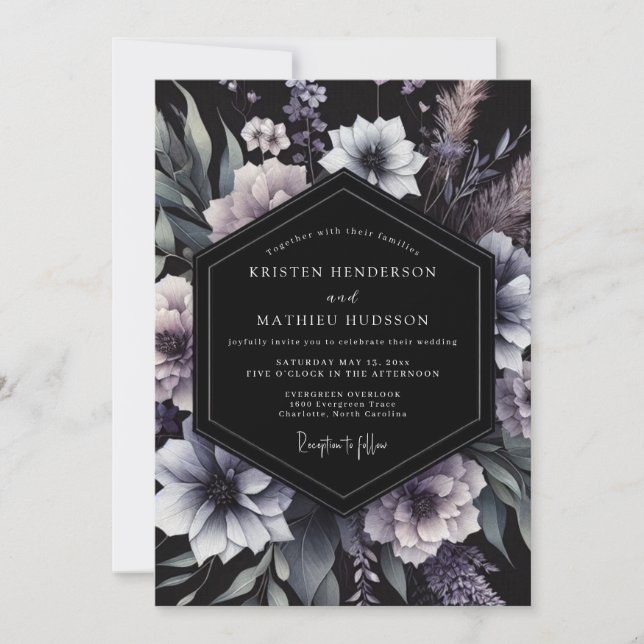 Convites Casamento Mal-humorado Floral Ameixa (Frente)