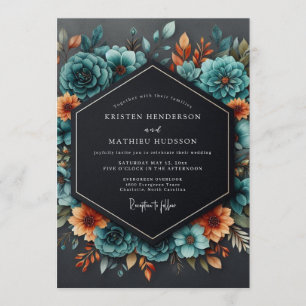 Convites Casamento Mal-humorado Laranja Queimado Azul-verde