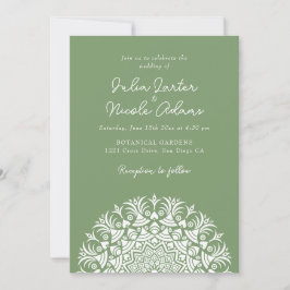 Convites Casamento Mandala Abstrato em Verde Sage Moss