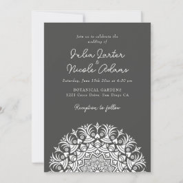 Convites Casamento Mandala Abstrato Fumê Cinza Carvão