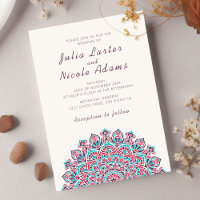 Casamento Mandala Crescente Azul Vermelho Quente