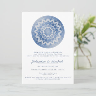 Convites Casamento Mandala de Renda Azul