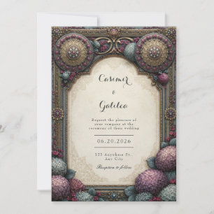 Convites Casamento Mandala em Azul-Turquesa e Ameixa