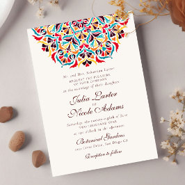 Convites Casamento Mandala Floral Caprichoso Laranja Azul