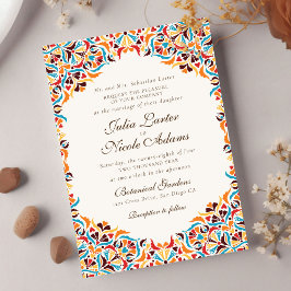 Convites Casamento Mandala Floral Caprichoso Laranja Azul