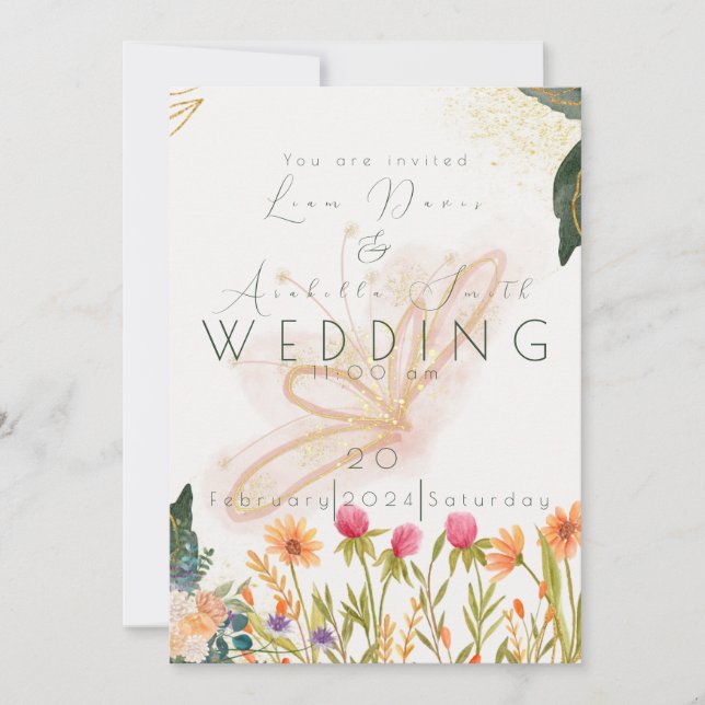 Convites Casamento Manteiga do Nascer do Sol do Jardim Chic (Frente)