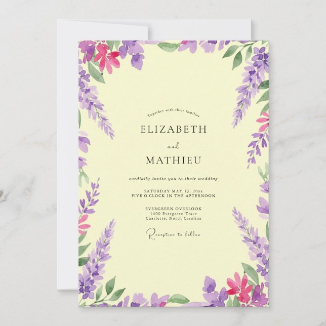 Convites Casamento Manteiga Violeta Wisteria (Frente)