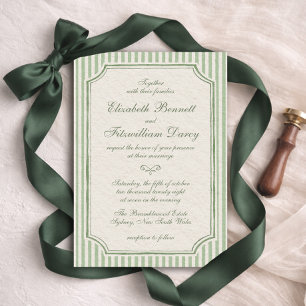 Convites Casamento Manuscrito com Listras em Verde Sálvia V