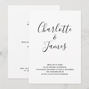 Convites Casamento manuscrito de preto e branco moderno