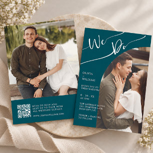 Convites Casamento Manuscrito Foto Azul-Cinza Dois