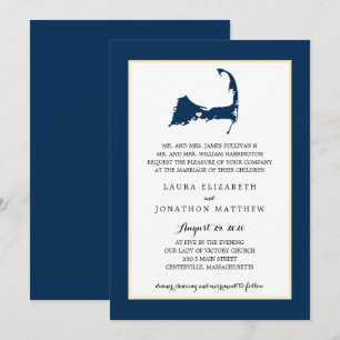 Convites Casamento Mapa Cape Cod Centerville Azul Marinho