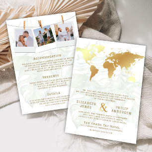 Convites Casamento Mapa Mundial Destino Tropical Ouro Branc