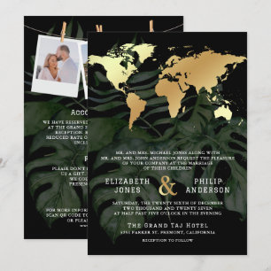 Convites Casamento Mapa Mundial Destino Tropical Ouro Preto