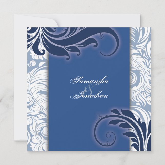 Convites Casamento - Maravilhas Elegantes Azuis e Brancas (Frente)