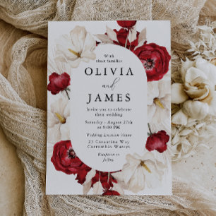 Convites Casamento maravilhoso de Flores Vermelhas e Branca