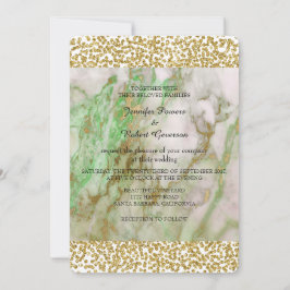 Convites Casamento Marble Mint Green Ouro Confetti