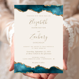 Convites Casamento Marfim Ágata Dourado Verde Água