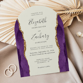 Convites Casamento Marfim Arco Ágata Roxo Dourado Chic
