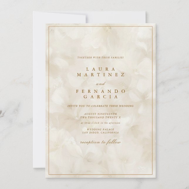 Convites Casamento Marfim Bege Moderno  (Frente)