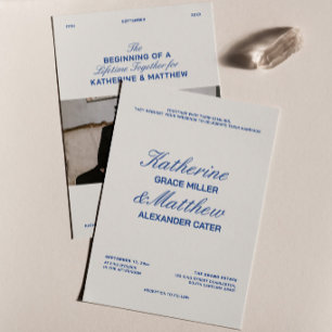 Convites Casamento Marfim e Azul Naval Retro
