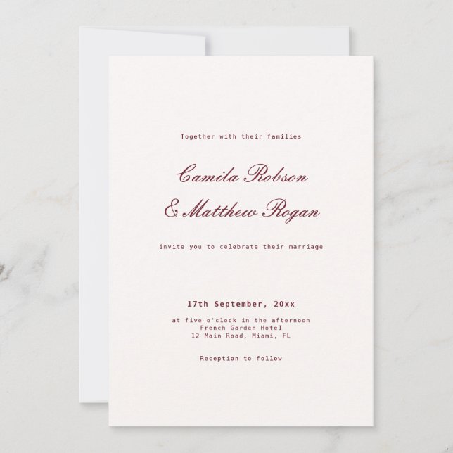 Convites Casamento Marfim e Borgonha  (Frente)
