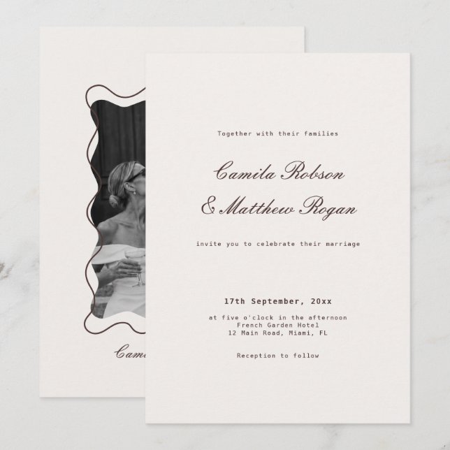 Convites Casamento Marfim e Marrom  (Frente/Verso)