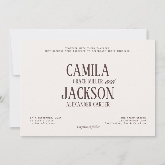 Convites Casamento Marfim e Marrom  (Frente)