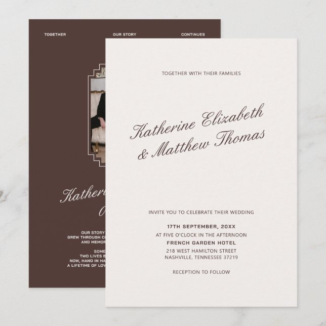 Convites Casamento Marfim e Marrom (Frente/Verso)