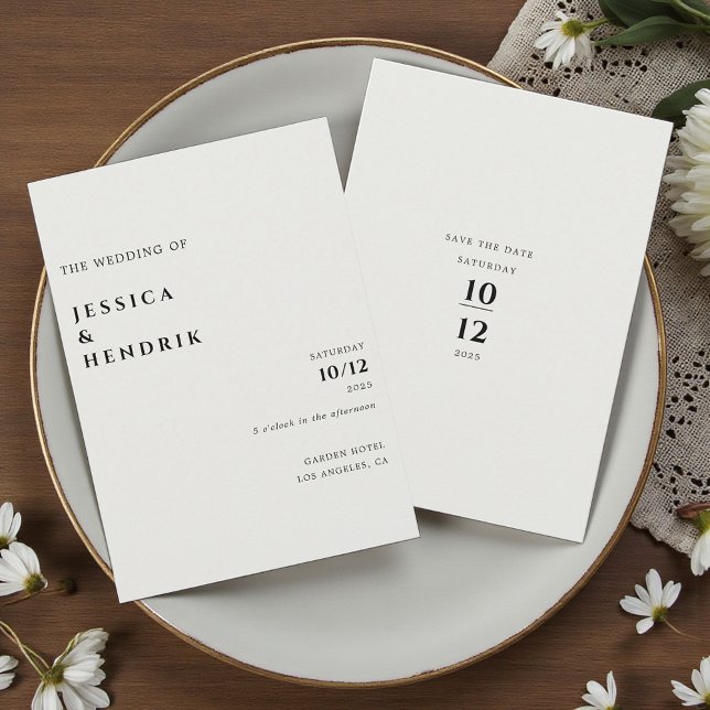 Convites Casamento Marfim Minimalista Moderno (Criador carregado)
