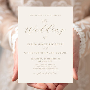 Convites Casamento Marfim Script Dourado Moderno