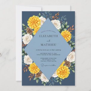 Convites Casamento Margarida Amarela Navy
