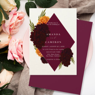 Convites Casamento "MARIGOLD" da Elegante Burgundy Red Wate
