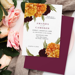 Convites Casamento "MARIGOLD" da Elegante Burgundy Red Wate