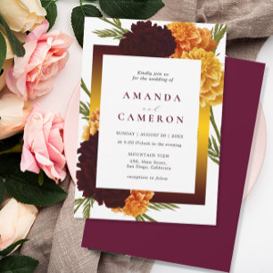 Convites Casamento "MARIGOLD" da Elegante Burgundy Red Wate