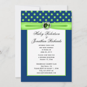 Convites Casamento Marinho Azul e Bolinhas Verde limão nº 3