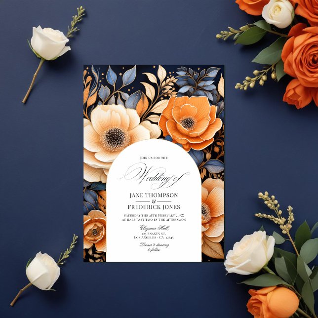 Convites Casamento marinho Azul, Laranja Queimado e Champan (Navy Blue, Burnt Orange and Champagne Wedding Invitation)