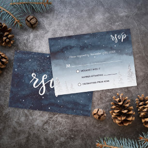 Convites Casamento Marinho Blue Snowy Winter Scene  VP