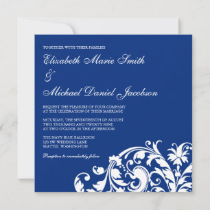 Convites Casamento Marinho de espiral azul e branco