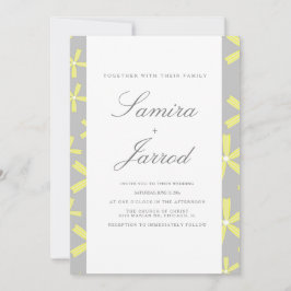 Convites Casamento Mármore Abstrato Simples Amarelo e Cinza
