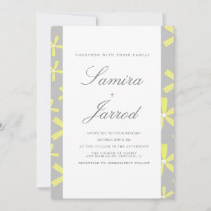 Convites Casamento Mármore Abstrato Simples Amarelo e Cinza
