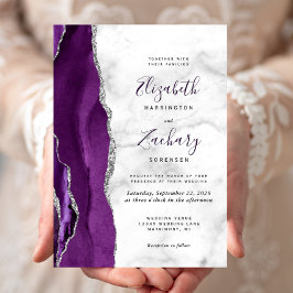 Convites Casamento Mármore Ágata Prata Roxo Moderno