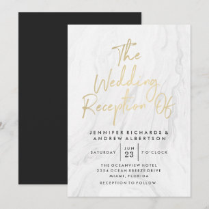 Convites Casamento Mármore Branco Moderno Dourado Script